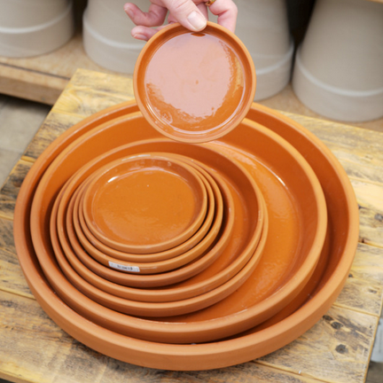 clay plant pots and saucers Terracotta German Glazed Saucer