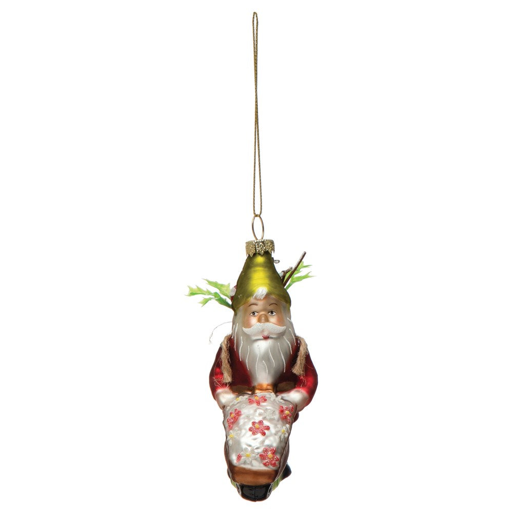 4"H Hand-Painted Glass Gnome Ornament w/ Wheelbarrow