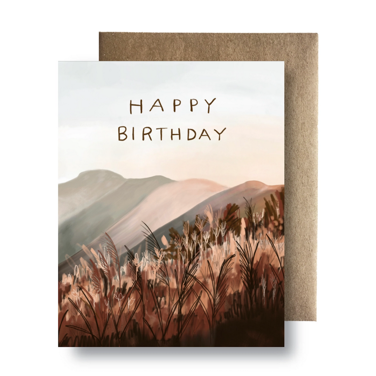 Miaja Rebecca Hand Drawn HBD Pink Hills Card