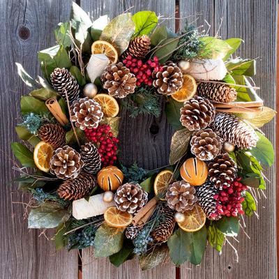 Cinnamon Orange &amp; Pinecone 18" Dried Wreath