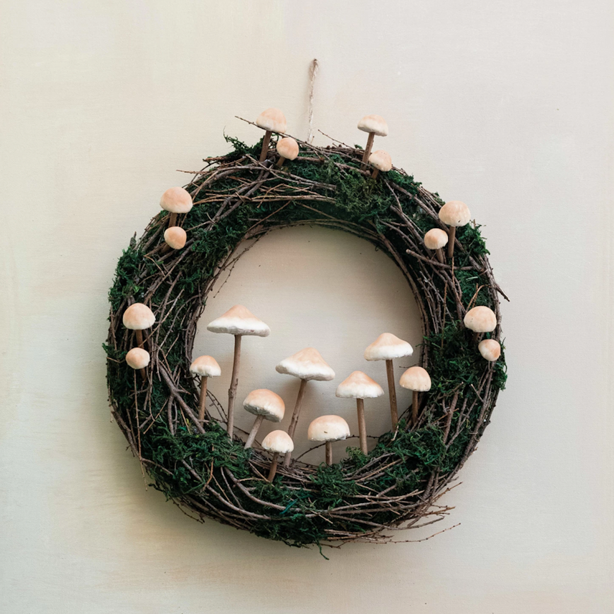 Moss Wreath + Foam Mushrooms 17.75"dia