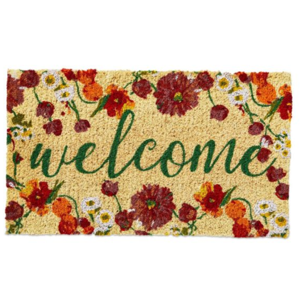 Coir Mat Welcome Blooming Flowers