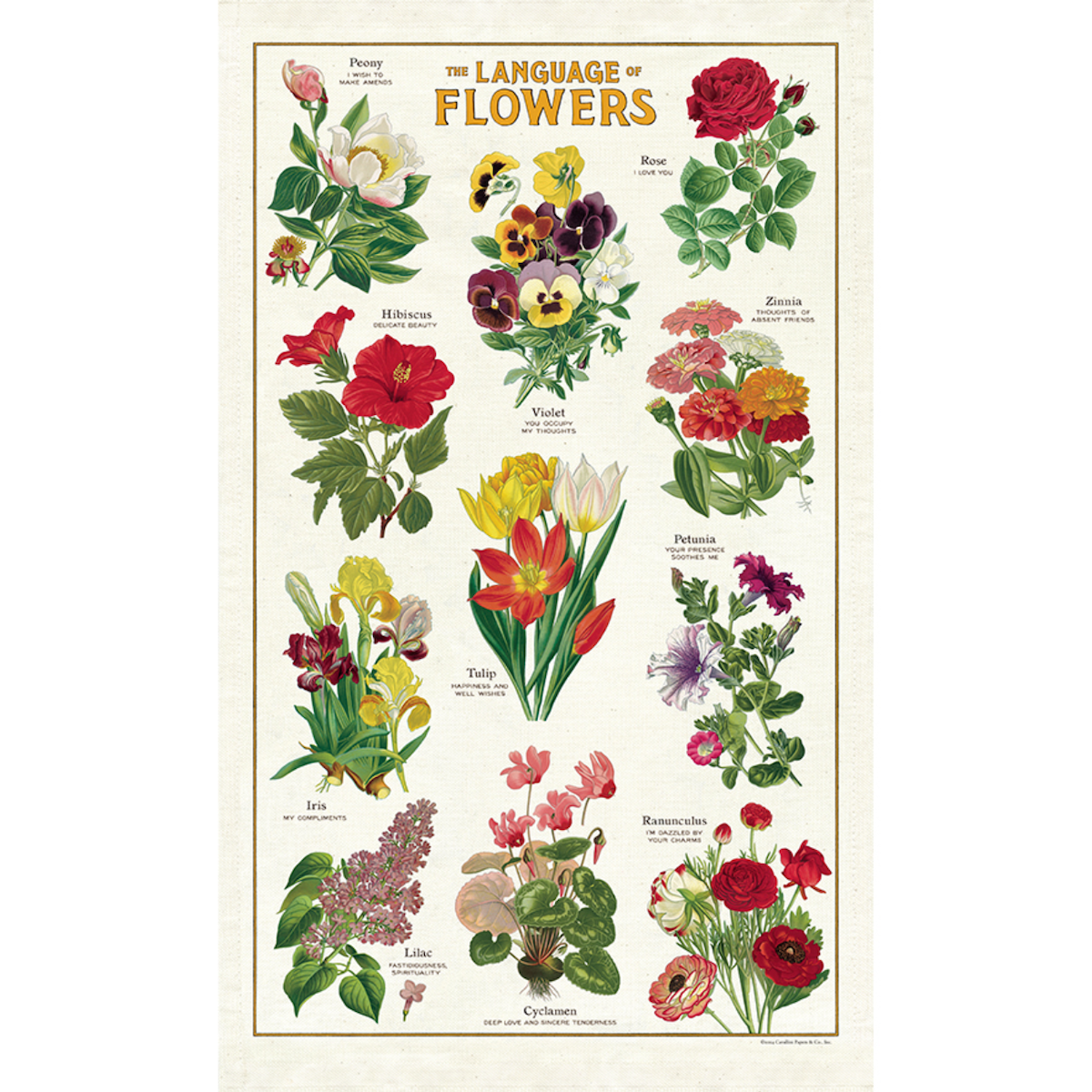 Language of Flowers Cavallini Tea Towel