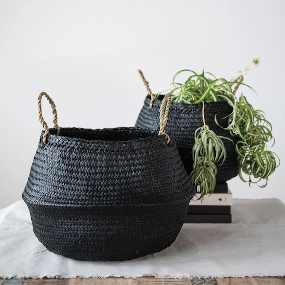 Seagrass Belly Baskets, Large Black