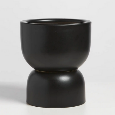 Peach&Pebble Hourglass Ceramic Planter 9in Black