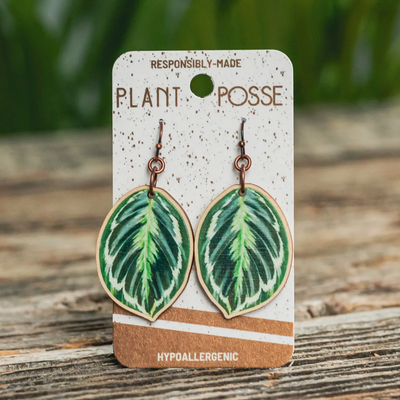 Plant Posse Medallion Prayer Plant Dangle Earrings