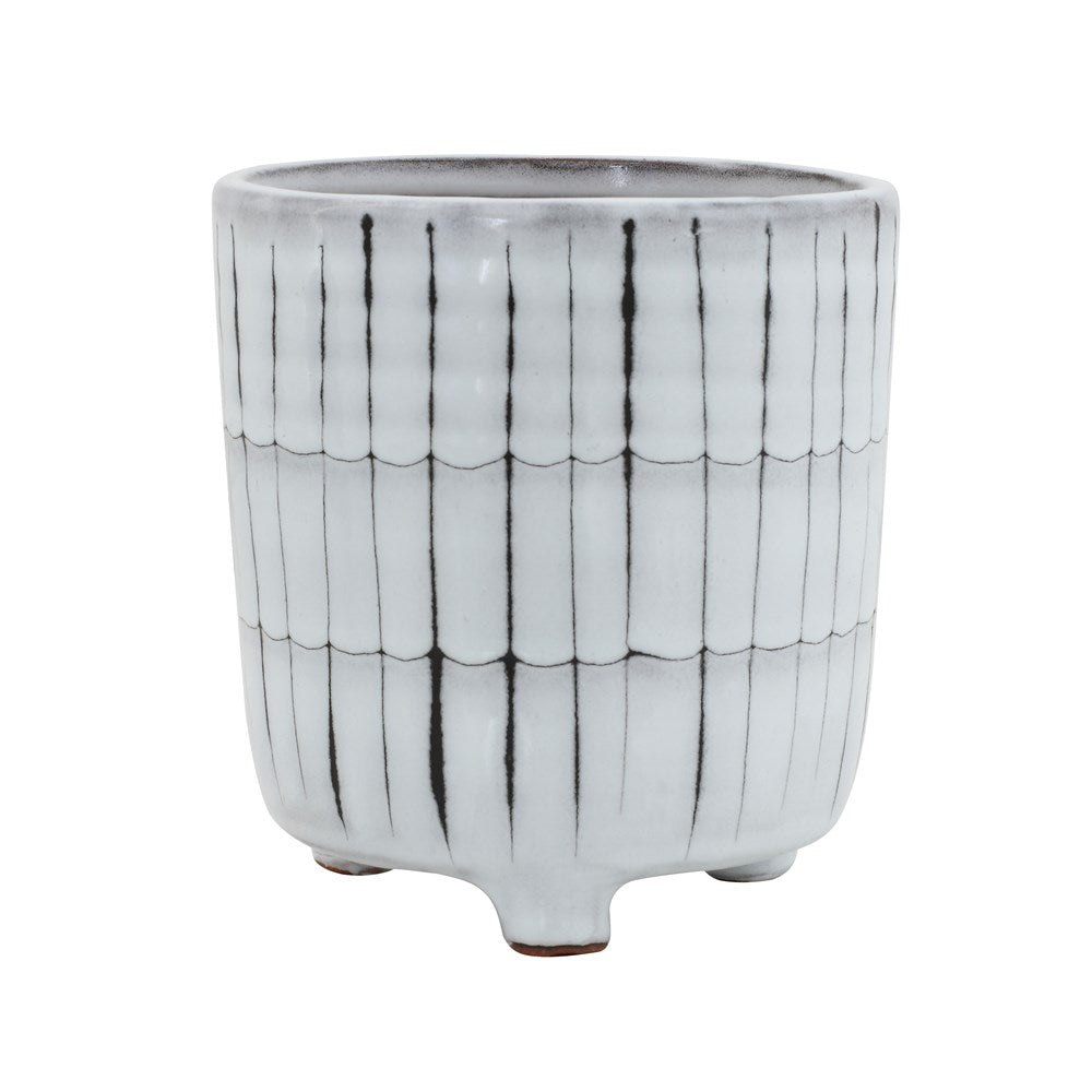 White & Black Line TC Footed Planter, Holds 4in Plant