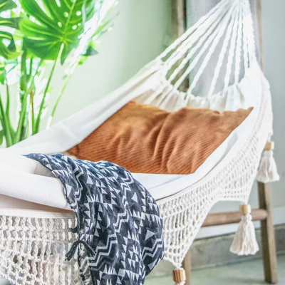 White Boho Crochet Fringe Hammock Cornell Farm