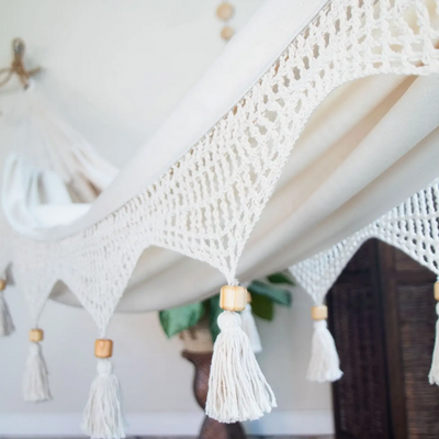 White Boho Crochet Fringe Hammock