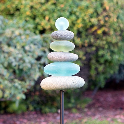 Glass + Rock Cairn Garden Stake
